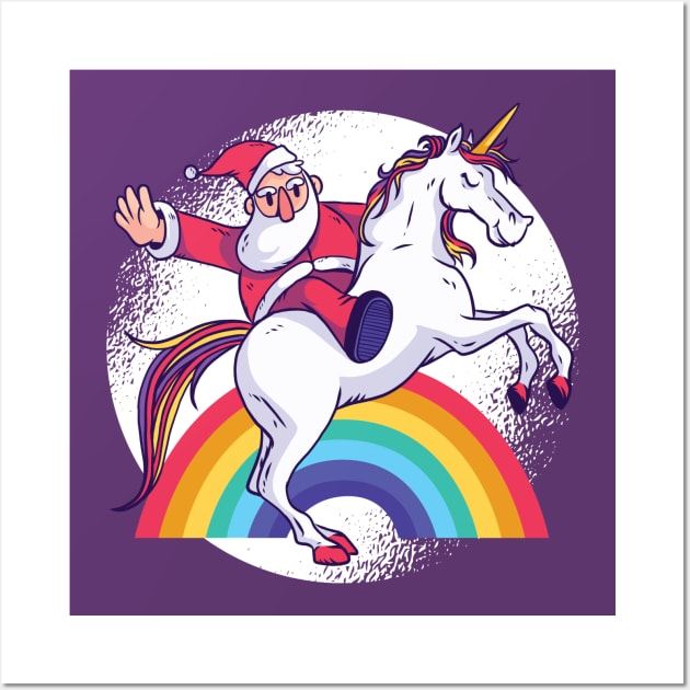 Santa Riding A Unicorn with Rainbow Wall Art by rjzinger